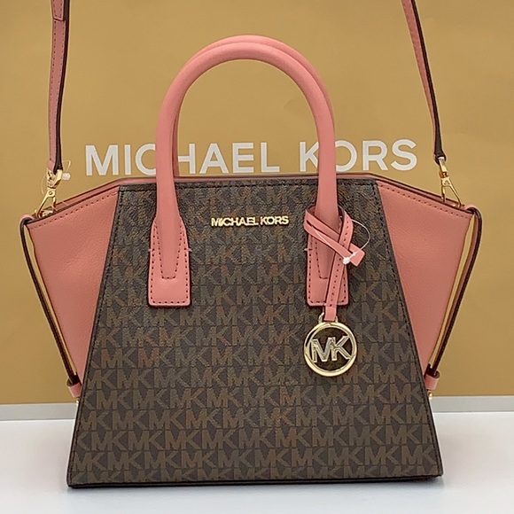 Michael Kors Avril Small Logo Top-Zip Satchel Sunset Rose - Picture 2 of 16